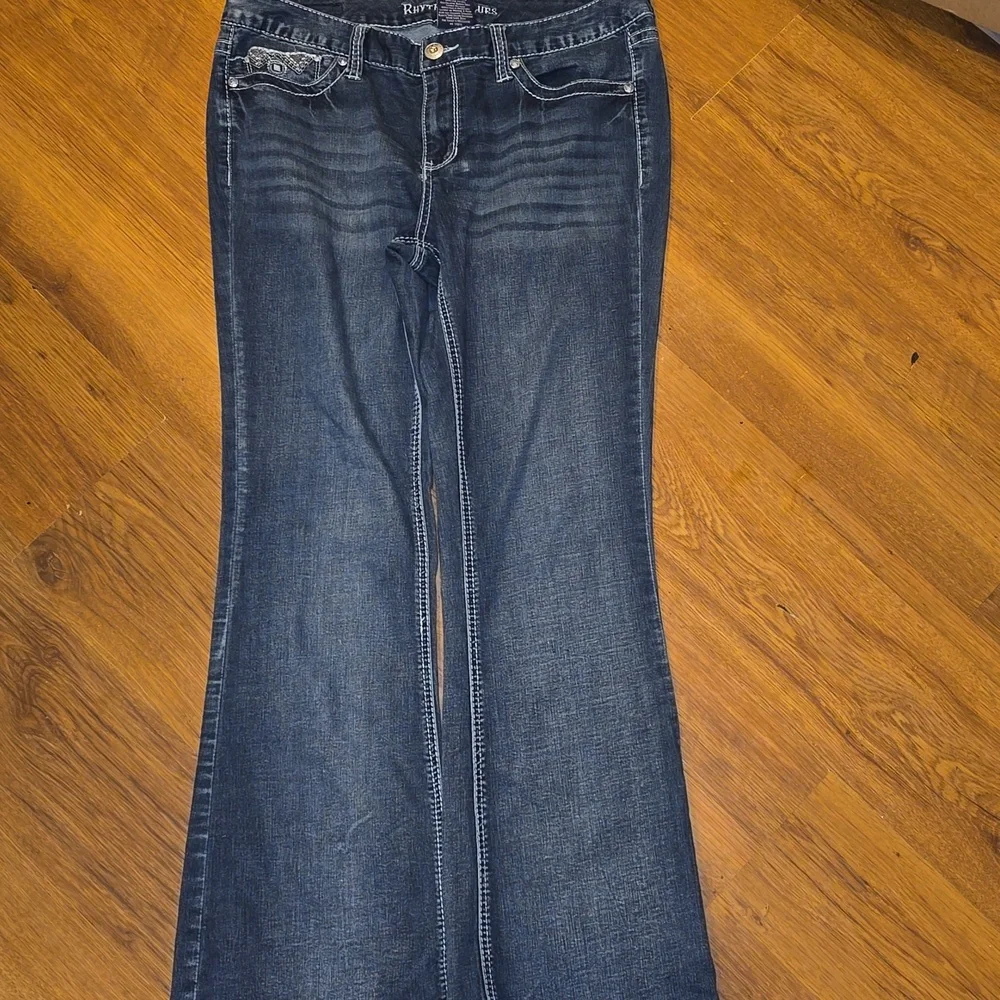 Rhythm In Blues Denim Jeans Women's Size 12 Short Embellished Pockets Bootcut - Picture 6 of 7